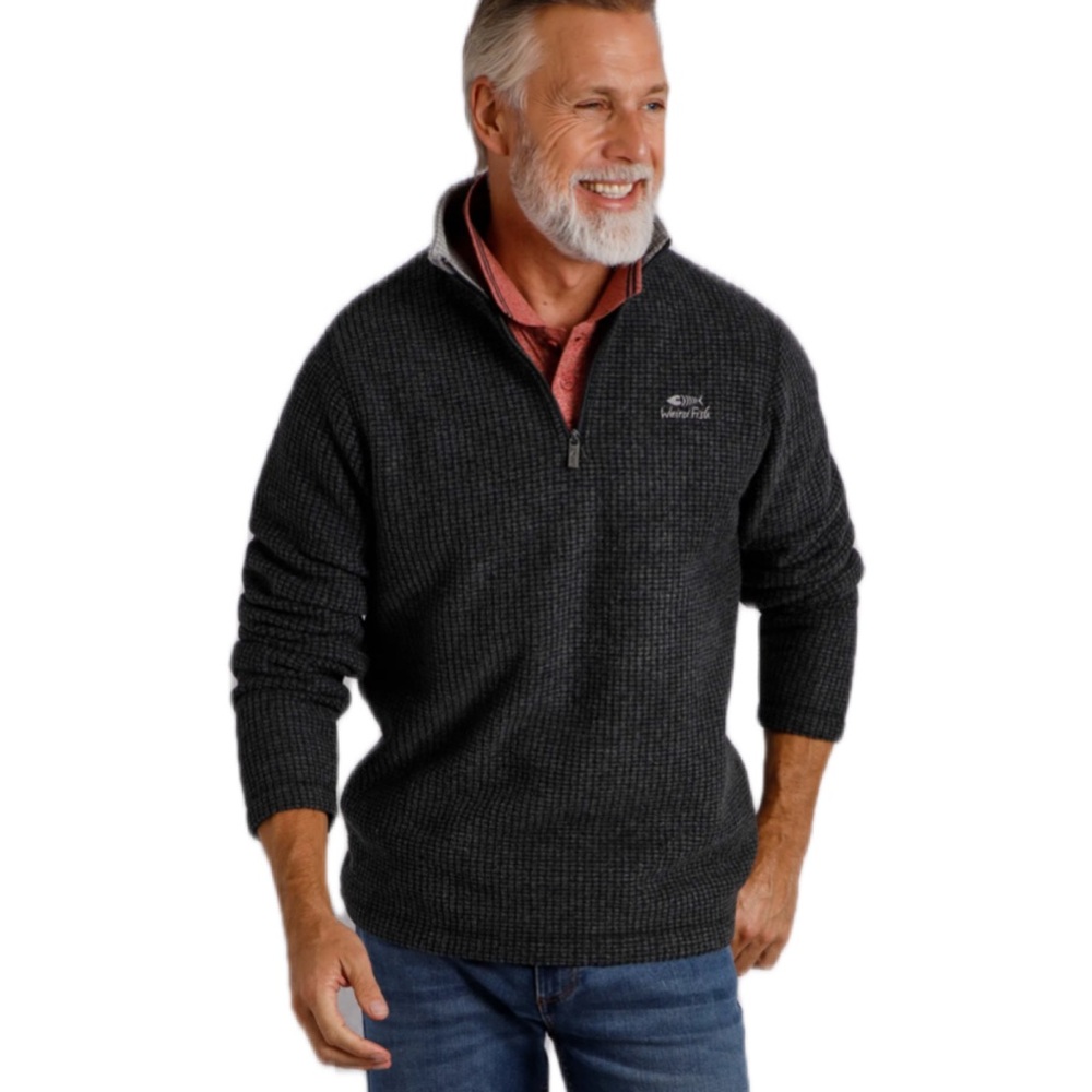 Weird Fish Newark Eco 1/4 Zip Grid Fleece Washed Black XL